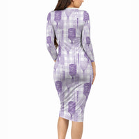 Aloha Hawaii Vintage Kahili Pa'a Lima Long Sleeve Bodycon Dress Palaka Print Pastel Lavender