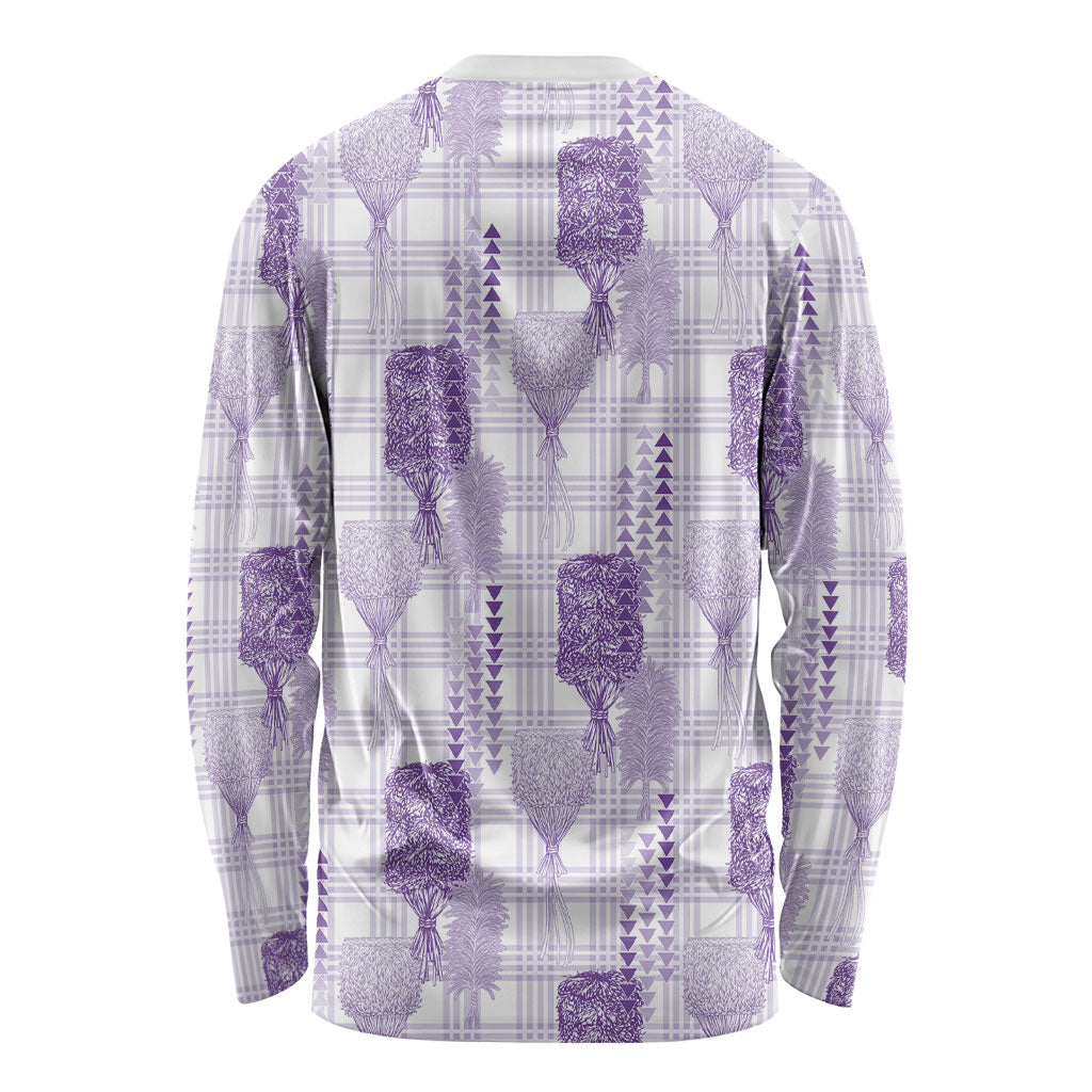 Aloha Hawaii Vintage Kahili Pa'a Lima Long Sleeve Shirt Palaka Print Pastel Lavender