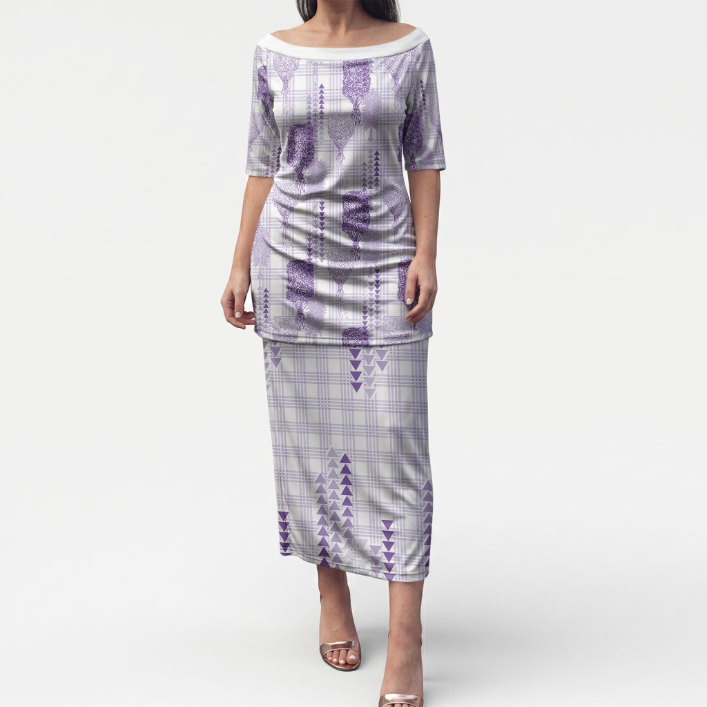 Aloha Hawaii Vintage Kahili Pa'a Lima Puletasi Palaka Print Pastel Lavender LT7 Long Dress Lavender - Polynesian Pride