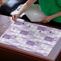 Aloha Hawaii Vintage Kahili Pa'a Lima Puzzle Palaka Print Pastel Lavender