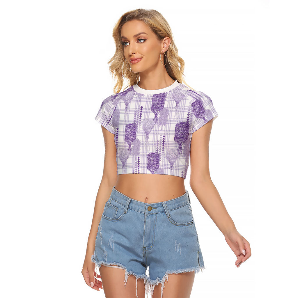 Aloha Hawaii Vintage Kahili Pa'a Lima Raglan Cropped T Shirt Palaka Print Pastel Lavender