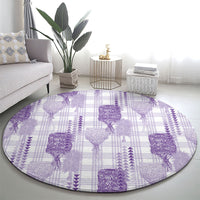 Aloha Hawaii Vintage Kahili Pa'a Lima Round Carpet Palaka Print Pastel Lavender