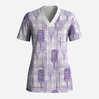 Aloha Hawaii Vintage Kahili Pa'a Lima Scrub Top Palaka Print Pastel Lavender