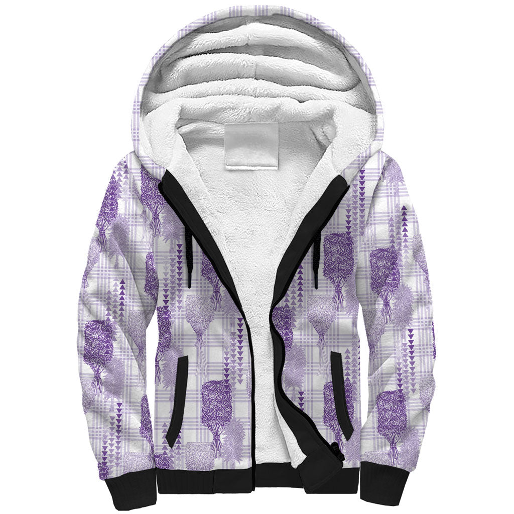 Aloha Hawaii Vintage Kahili Pa'a Lima Sherpa Hoodie Palaka Print Pastel Lavender LT7 Unisex Lavender - Polynesian Pride