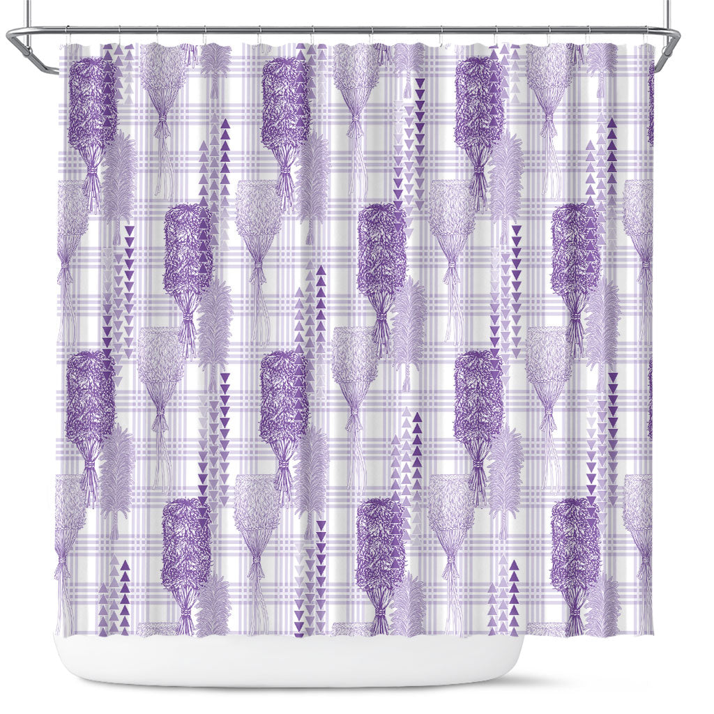 Aloha Hawaii Vintage Kahili Pa'a Lima Shower Curtain Palaka Print Pastel Lavender