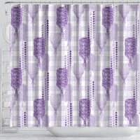 Aloha Hawaii Vintage Kahili Pa'a Lima Shower Curtain Palaka Print Pastel Lavender