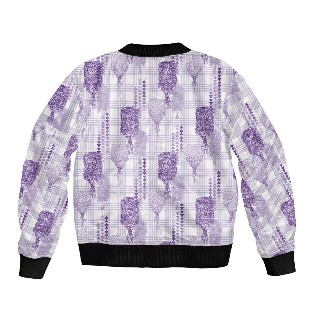 Aloha Hawaii Vintage Kahili Pa'a Lima Sleeve Zip Bomber Jacket Palaka Print Pastel Lavender