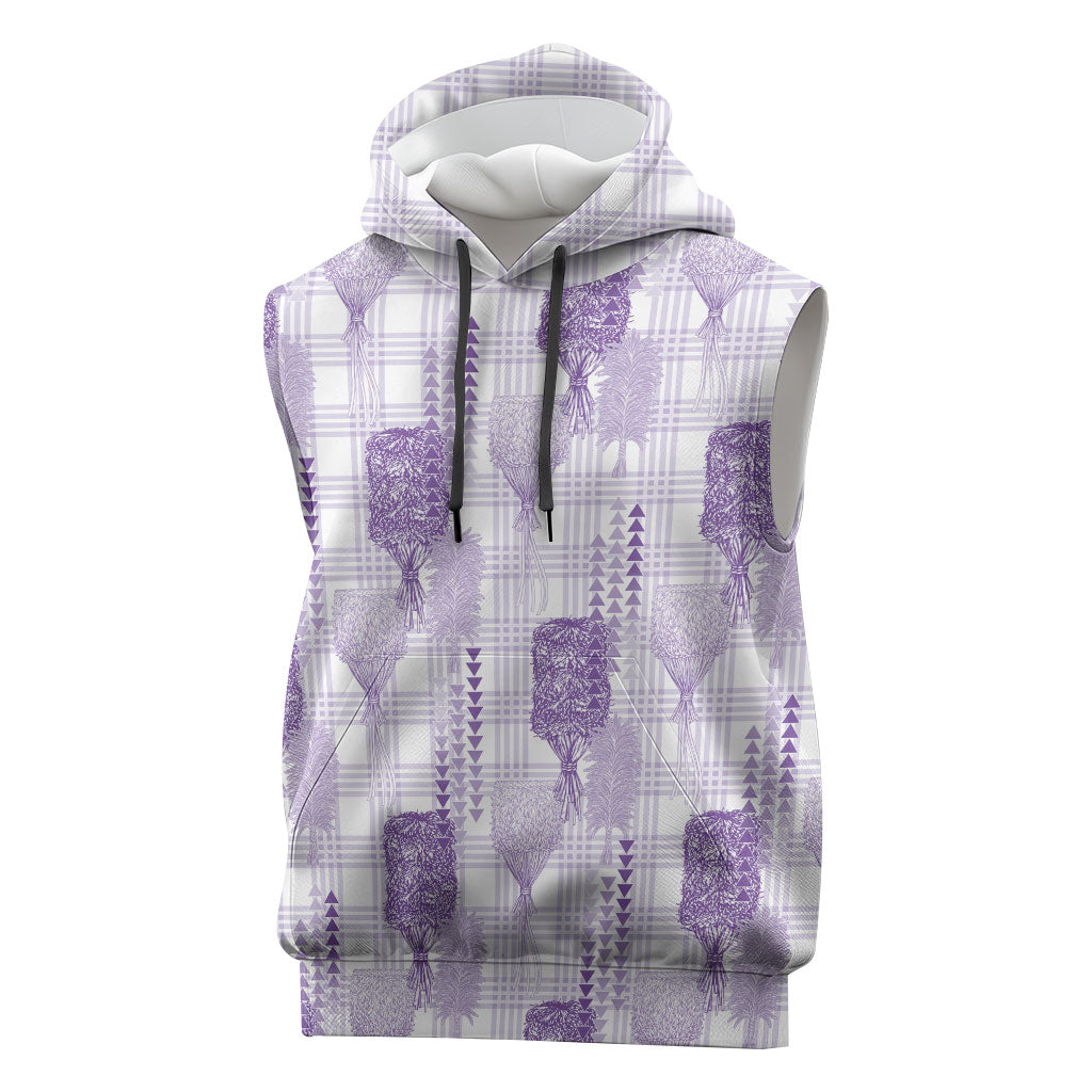 Aloha Hawaii Vintage Kahili Pa'a Lima Sleeveless Hoodie Palaka Print Pastel Lavender