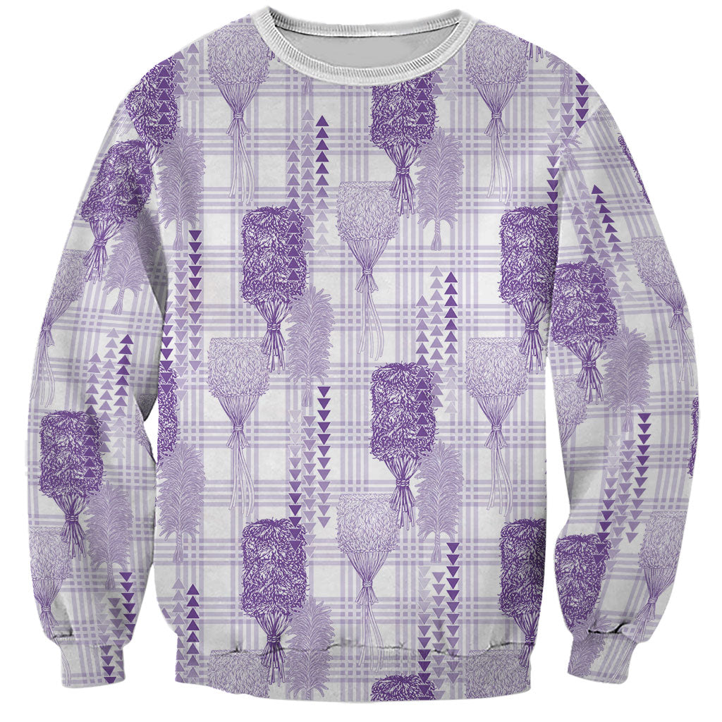 Aloha Hawaii Vintage Kahili Pa'a Lima Sweatshirt Palaka Print Pastel Lavender