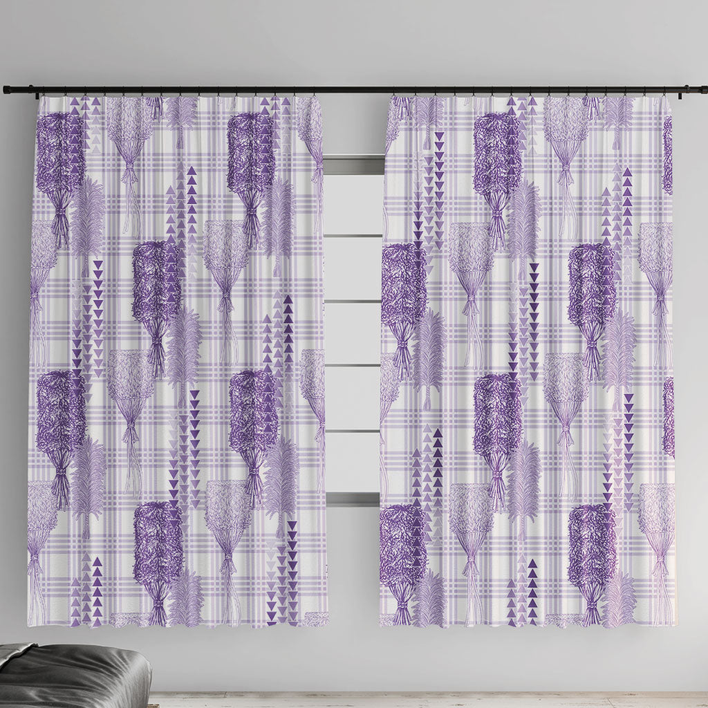 Aloha Hawaii Vintage Kahili Pa'a Lima Window Curtain Palaka Print Pastel Lavender