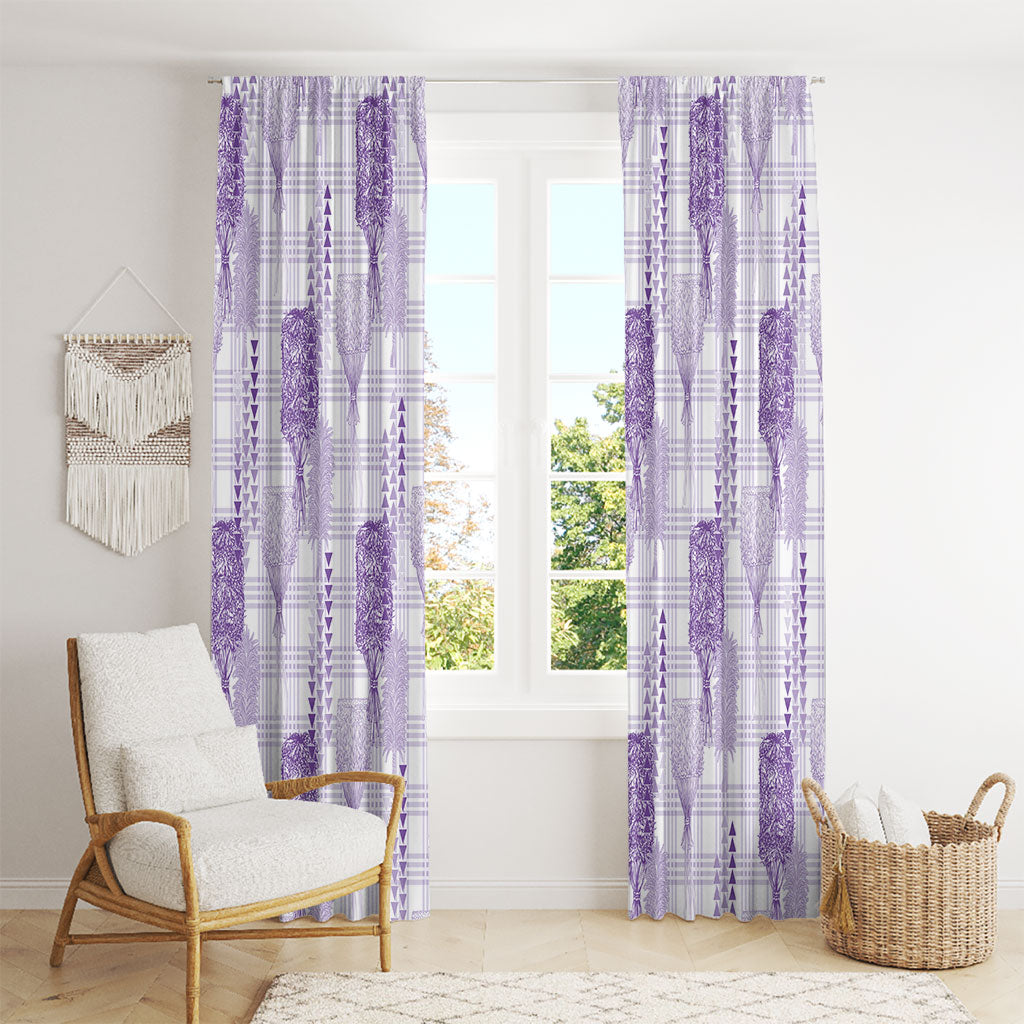 Aloha Hawaii Vintage Kahili Pa'a Lima Window Curtain Palaka Print Pastel Lavender