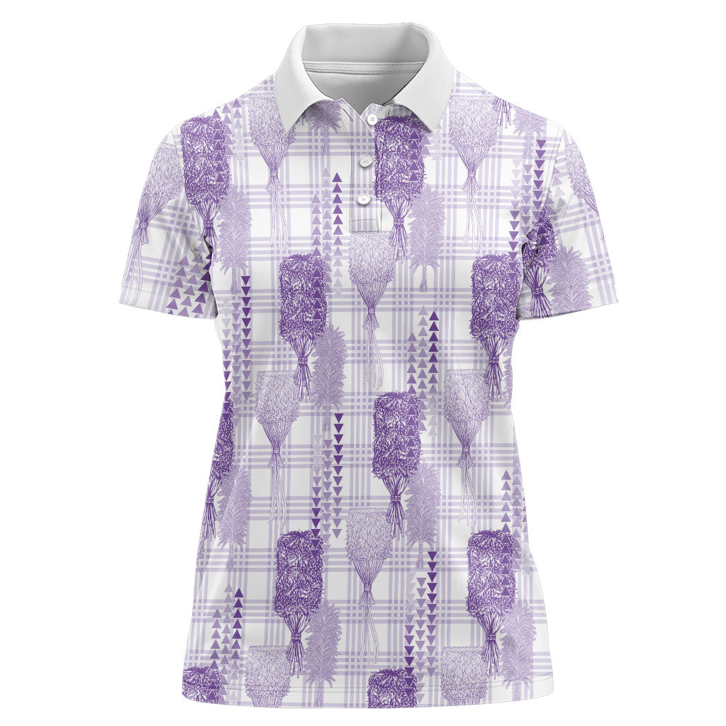 Aloha Hawaii Vintage Kahili Pa'a Lima Women Polo Shirt Palaka Print Pastel Lavender LT7 Female Lavender - Polynesian Pride
