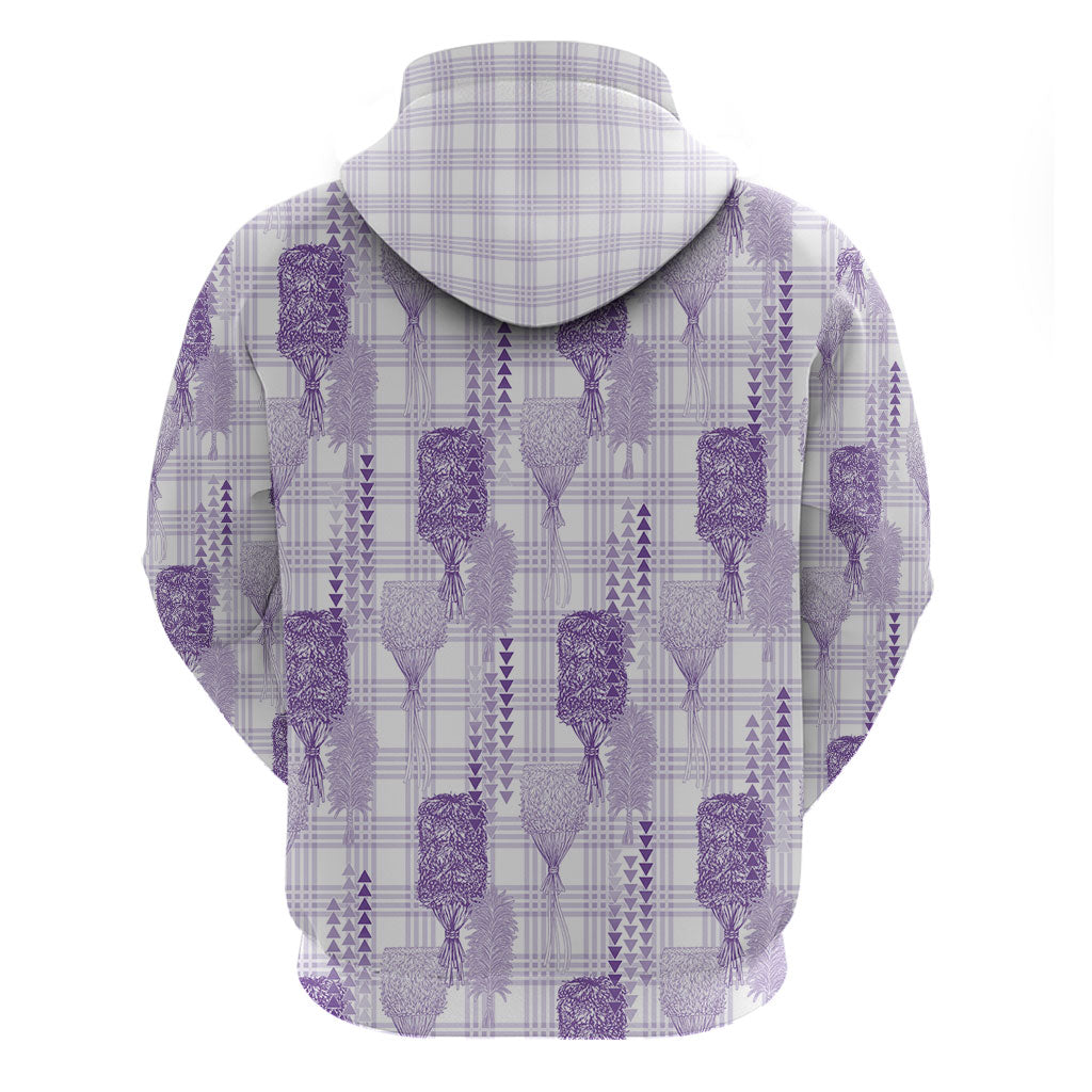 Aloha Hawaii Vintage Kahili Pa'a Lima Zip Hoodie Palaka Print Pastel Lavender