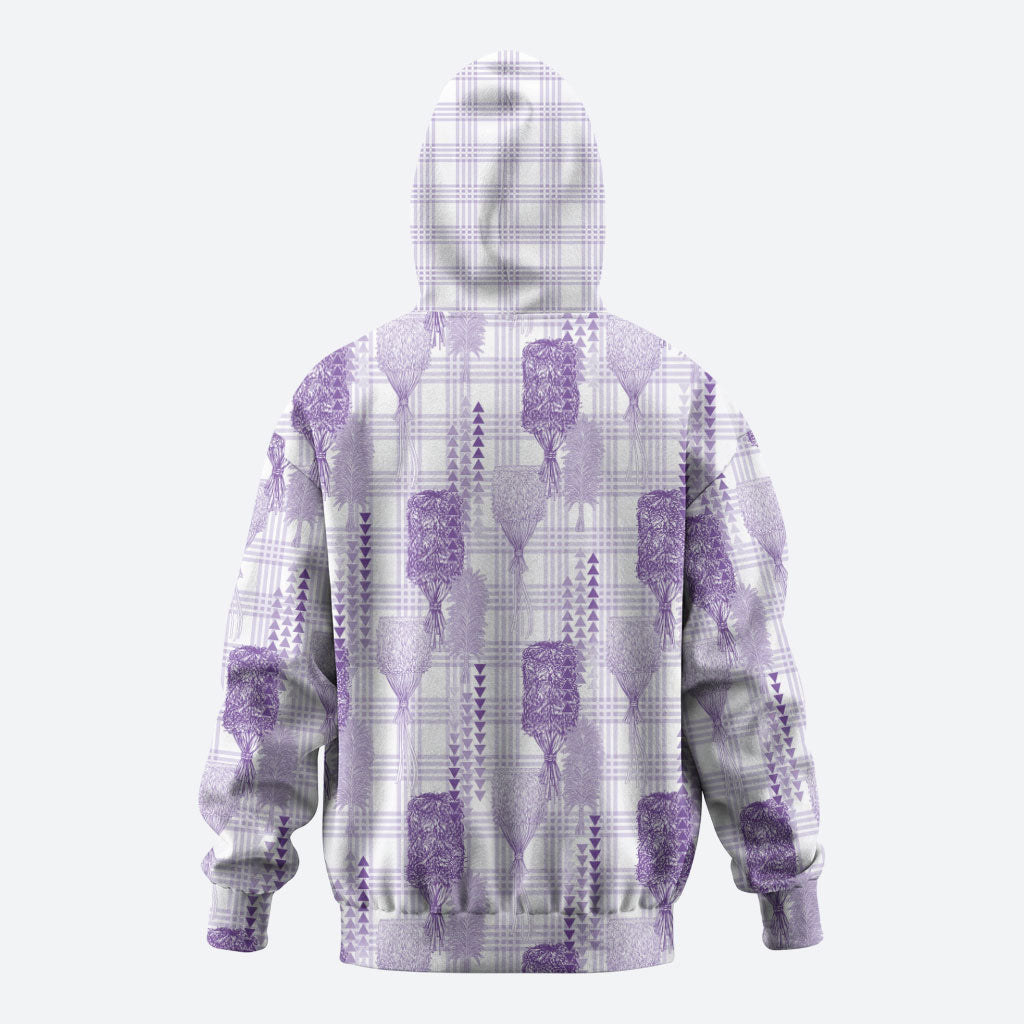 Aloha Hawaii Vintage Kahili Pa'a Lima Zip Hoodie Palaka Print Pastel Lavender