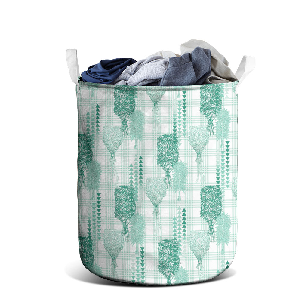 Aloha Hawaii Vintage Kahili Pa'a Lima Laundry Basket Palaka Print Mossy Teal