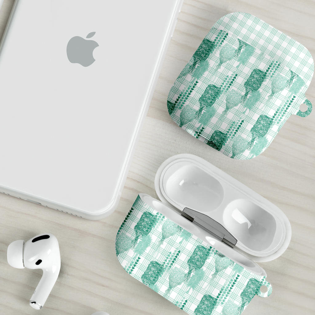 Aloha Hawaii Vintage Kahili Pa'a Lima AirPods Case Palaka Print Mossy Teal