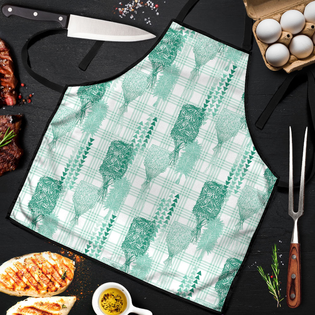 Aloha Hawaii Vintage Kahili Pa'a Lima Apron Palaka Print Mossy Teal