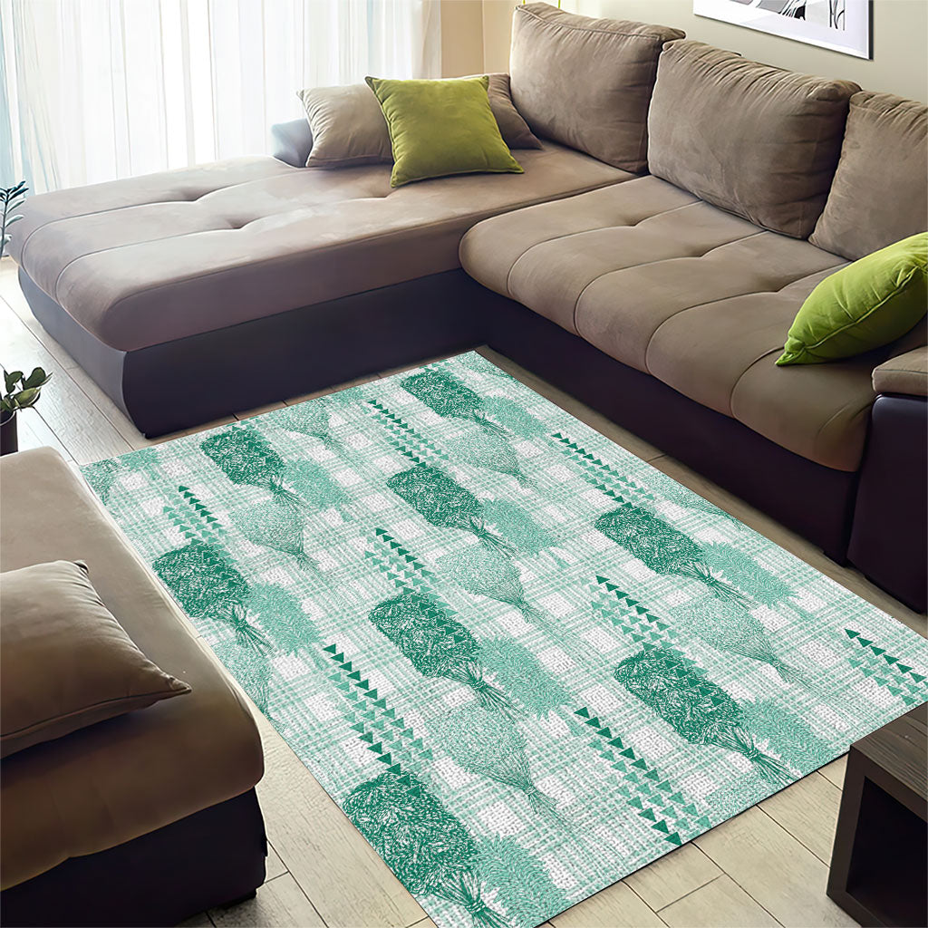 Aloha Hawaii Vintage Kahili Pa'a Lima Area Rug Palaka Print Mossy Teal