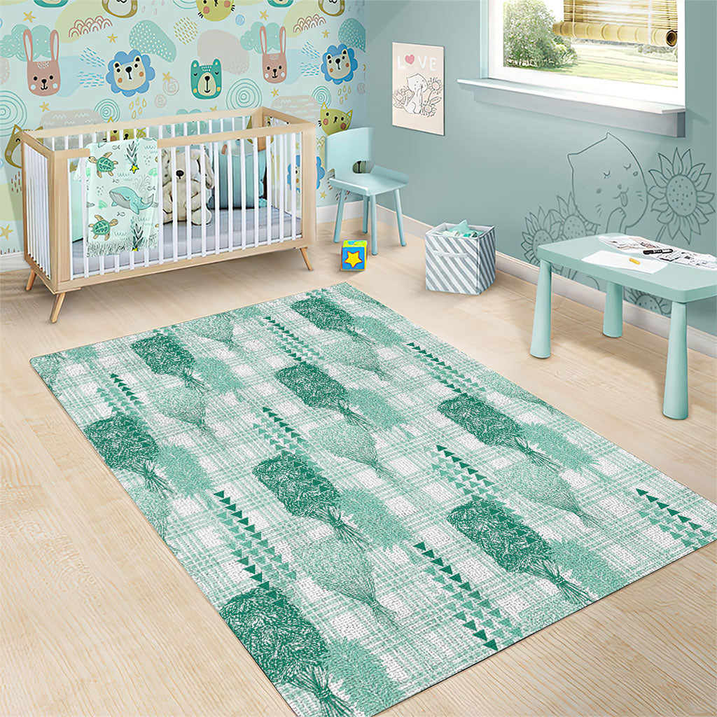 Aloha Hawaii Vintage Kahili Pa'a Lima Area Rug Palaka Print Mossy Teal