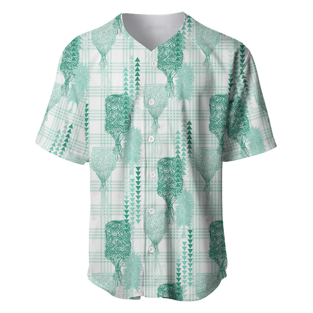 Aloha Hawaii Vintage Kahili Pa'a Lima Baseball Jersey Palaka Print Mossy Teal