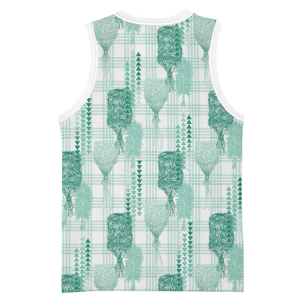 Aloha Hawaii Vintage Kahili Pa'a Lima Basketball Jersey Palaka Print Mossy Teal