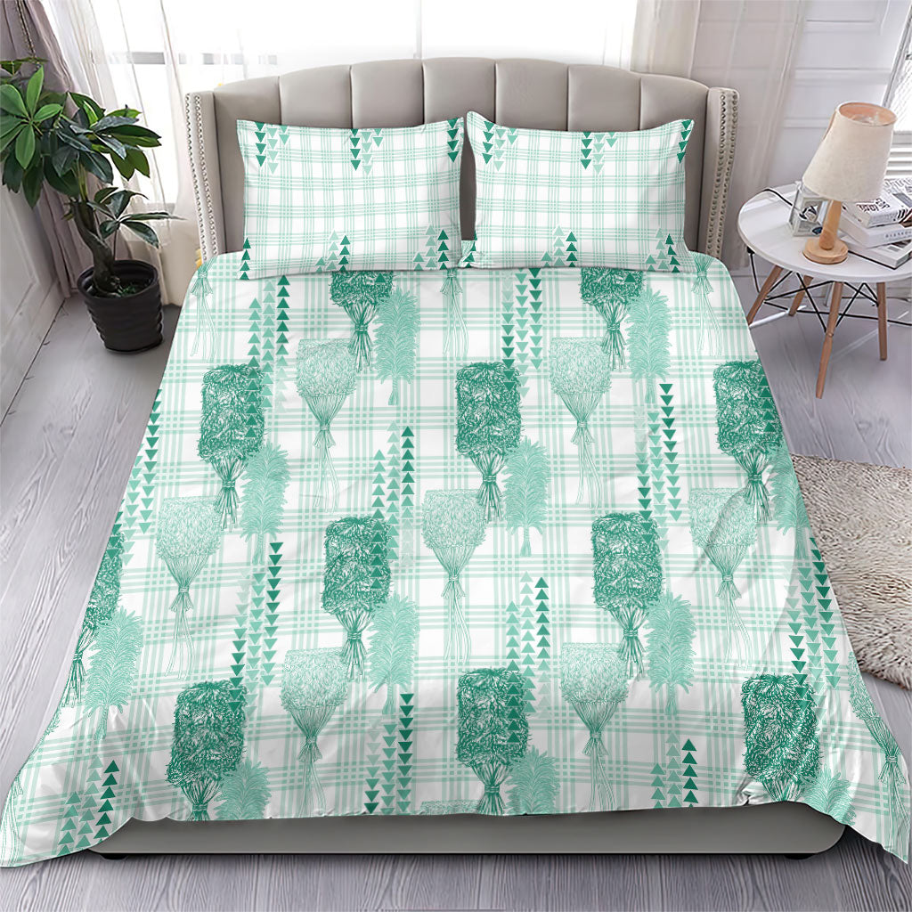 Aloha Hawaii Vintage Kahili Pa'a Lima Bedding Set Palaka Print Mossy Teal