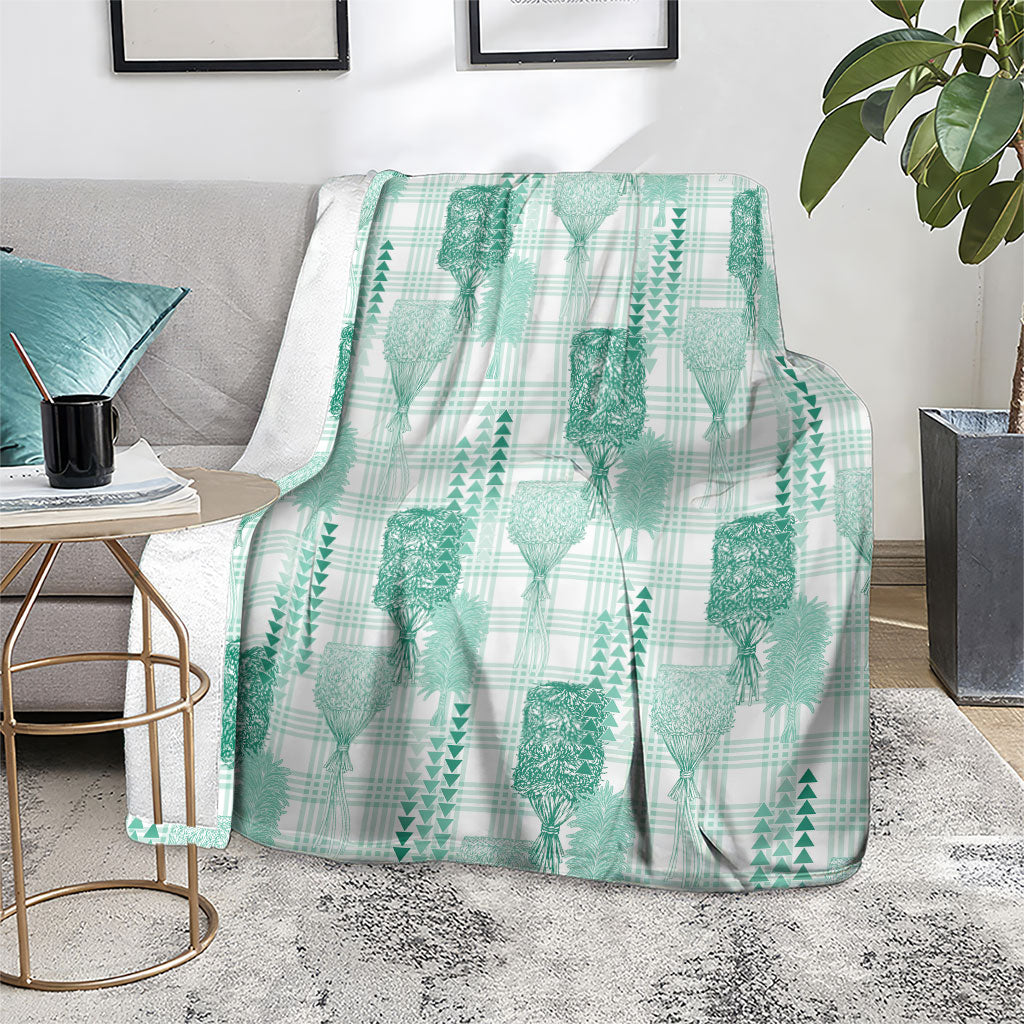 Aloha Hawaii Vintage Kahili Pa'a Lima Blanket Palaka Print Mossy Teal