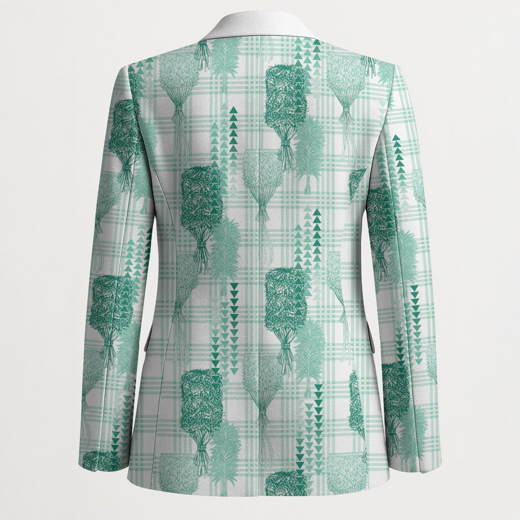 Aloha Hawaii Vintage Kahili Pa'a Lima Blazer Palaka Print Mossy Teal
