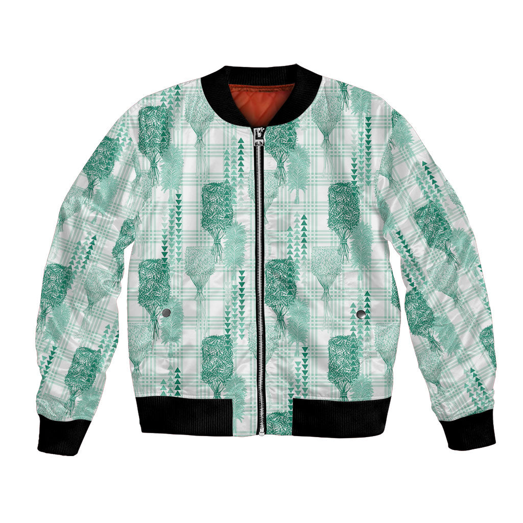 Aloha Hawaii Vintage Kahili Pa'a Lima Bomber Jacket Palaka Print Mossy Teal