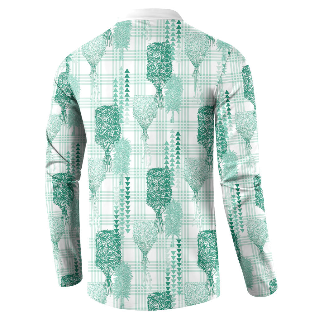 Aloha Hawaii Vintage Kahili Pa'a Lima Button Sweatshirt Palaka Print Mossy Teal