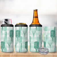 Aloha Hawaii Vintage Kahili Pa'a Lima 4 in 1 Can Cooler Tumbler Palaka Print Mossy Teal