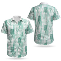 Aloha Hawaii Vintage Kahili Pa'a Lima Couples Matching Off Shoulder Maxi Dress and Hawaiian Shirt Palaka Print Mossy Teal