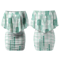 Aloha Hawaii Vintage Kahili Pa'a Lima Couples Matching Off Shoulder Short Dress and Hawaiian Shirt Palaka Print Mossy Teal