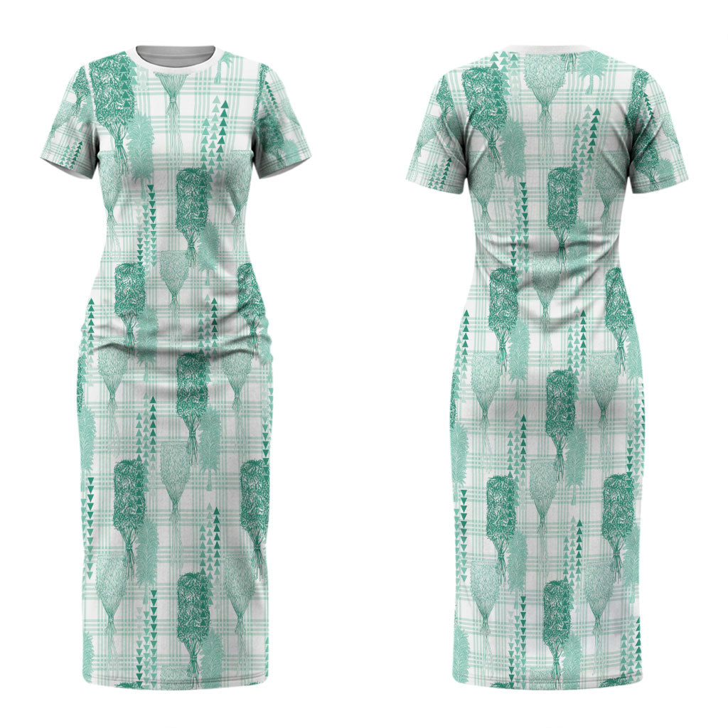 Aloha Hawaii Vintage Kahili Pa'a Lima Couples Matching Short Sleeve Bodycon Dress and Hawaiian Shirt Palaka Print Mossy Teal