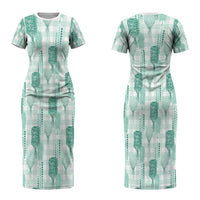 Aloha Hawaii Vintage Kahili Pa'a Lima Couples Matching Short Sleeve Bodycon Dress and Long Sleeve Button Shirt Palaka Print Mossy Teal