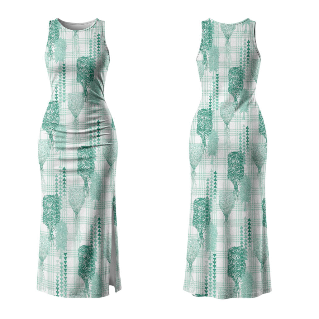 Aloha Hawaii Vintage Kahili Pa'a Lima Couples Matching Tank Maxi Dress and Hawaiian Shirt Palaka Print Mossy Teal