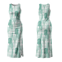 Aloha Hawaii Vintage Kahili Pa'a Lima Couples Matching Tank Maxi Dress and Hawaiian Shirt Palaka Print Mossy Teal