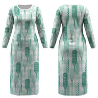 Aloha Hawaii Vintage Kahili Pa'a Lima Family Matching Long Sleeve Bodycon Dress and Hawaiian Shirt Palaka Print Mossy Teal