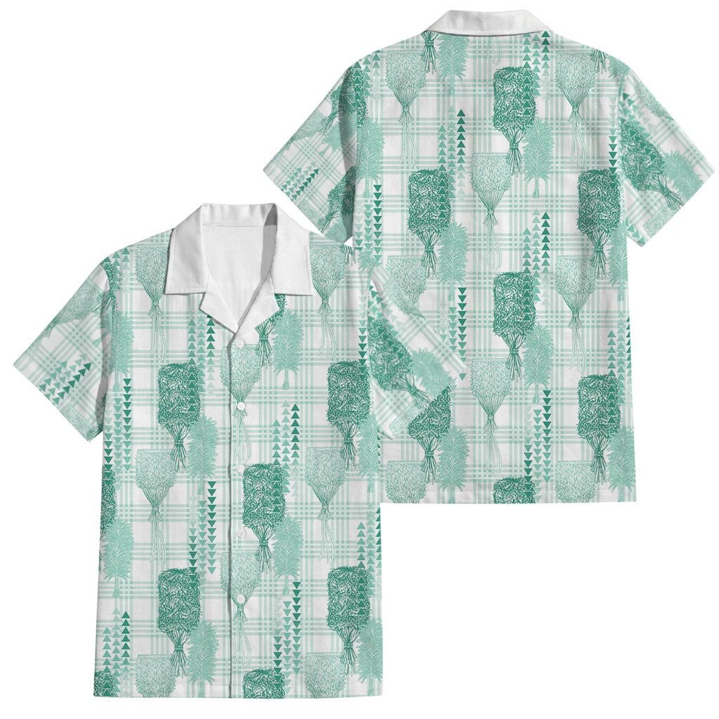 Aloha Hawaii Vintage Kahili Pa'a Lima Family Matching Off Shoulder Short Dress and Hawaiian Shirt Palaka Print Mossy Teal