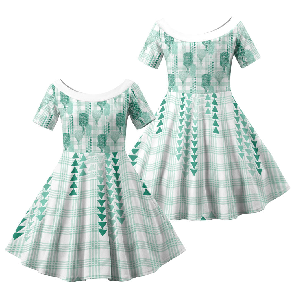 Aloha Hawaii Vintage Kahili Pa'a Lima Family Matching Summer Maxi Dress and Hawaiian Shirt Palaka Print Mossy Teal