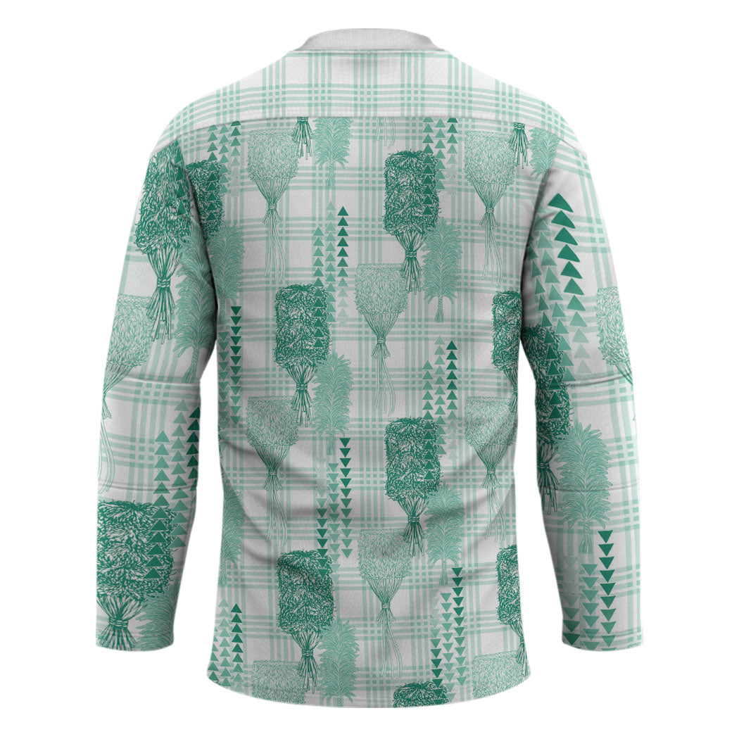 Aloha Hawaii Vintage Kahili Pa'a Lima Hockey Jersey Palaka Print Mossy Teal