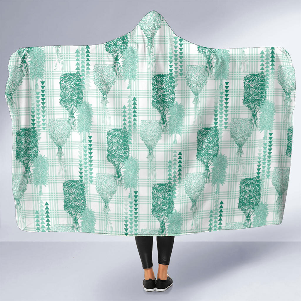 Aloha Hawaii Vintage Kahili Pa'a Lima Hooded Blanket Palaka Print Mossy Teal