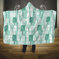 Aloha Hawaii Vintage Kahili Pa'a Lima Hooded Blanket Palaka Print Mossy Teal