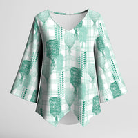 Aloha Hawaii Vintage Kahili Pa'a Lima Kimono Sleeve Blouse Palaka Print Mossy Teal