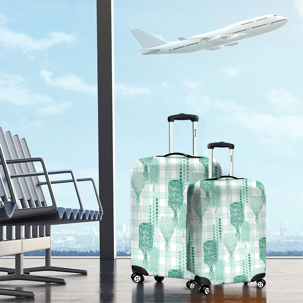 Aloha Hawaii Vintage Kahili Pa'a Lima Luggage Cover Palaka Print Mossy Teal