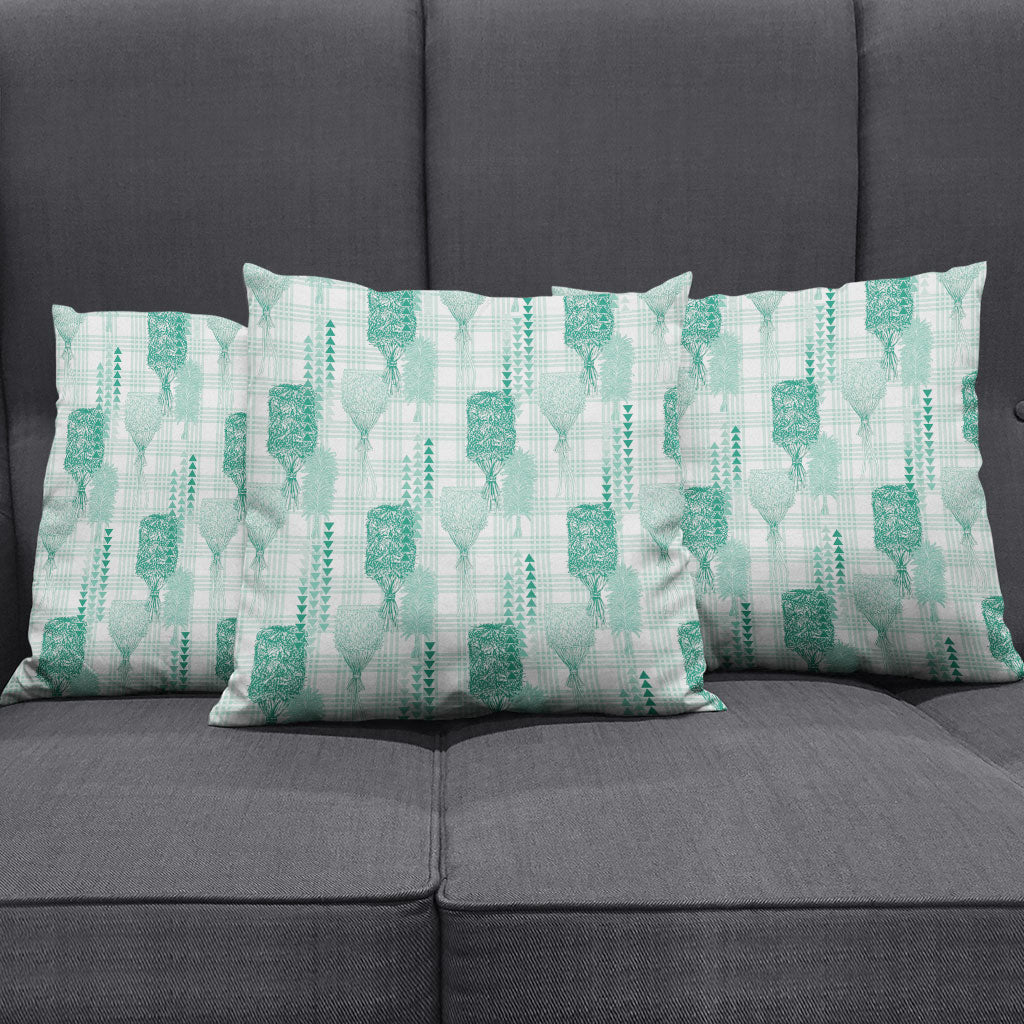 Aloha Hawaii Vintage Kahili Pa'a Lima Pillow Cover Palaka Print Mossy Teal