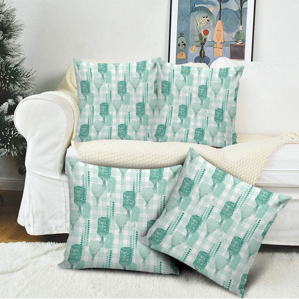 Aloha Hawaii Vintage Kahili Pa'a Lima Pillow Cover Palaka Print Mossy Teal