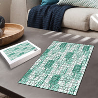 Aloha Hawaii Vintage Kahili Pa'a Lima Puzzle Palaka Print Mossy Teal