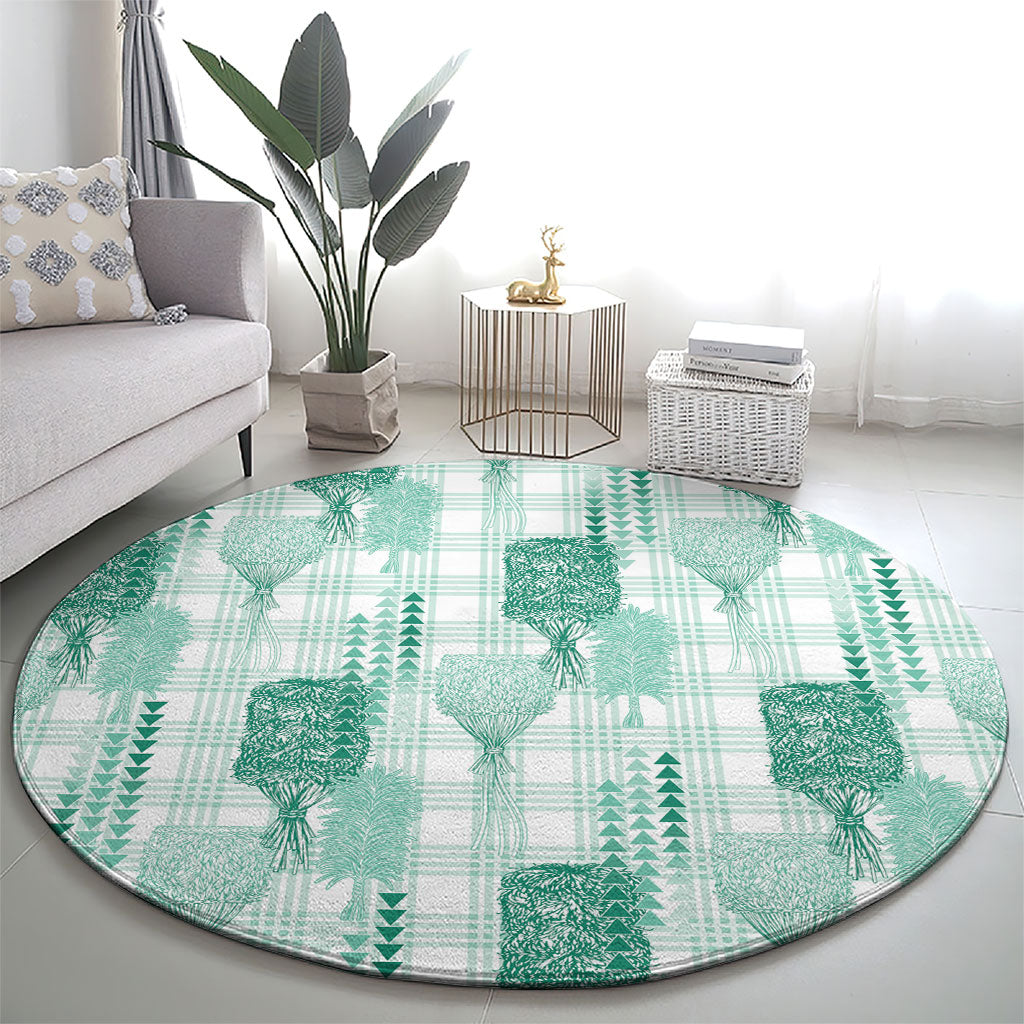 Aloha Hawaii Vintage Kahili Pa'a Lima Round Carpet Palaka Print Mossy Teal