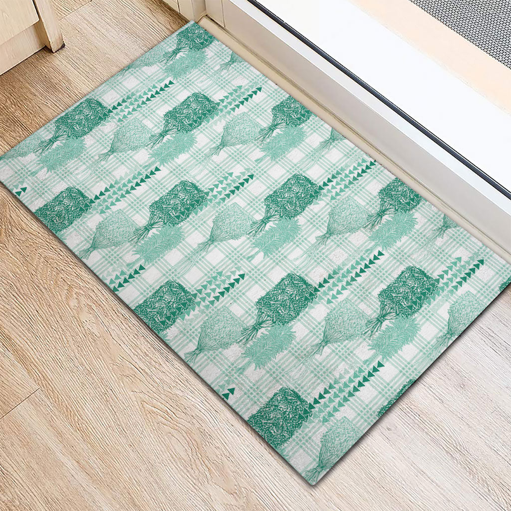Aloha Hawaii Vintage Kahili Pa'a Lima Rubber Doormat Palaka Print Mossy Teal